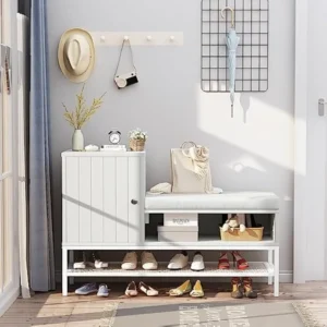 Modern Shoe Rack Organizer Shoerack White Hallway Shoe Storage Bench With Padded Cushion Bedroom Cabinet Living Room Furniture