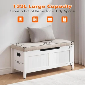 Storage Bench with 2 Safety Hinges Flip-Top Shoe Bench with Solid Wood Legs Storage Trunk Storage Chest for Entryway Living Room